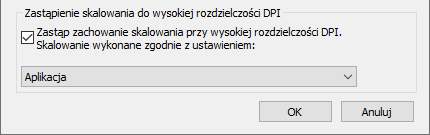 Skalowanie przez aplikacje Ustawienie skalowania aplikacji