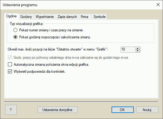 Opcje programu - ogólne Opcje programu - ogólne