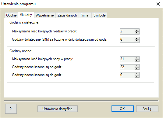 Opcje programu - godziny Opcje programu - godziny