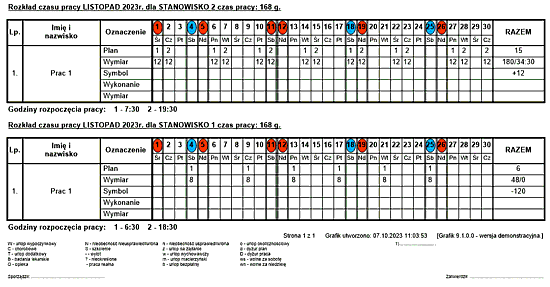 Podgląd wydruku Grafika dla pracownika Podgląd wydruku Grafika dla pracownika