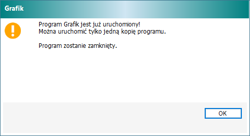 Brak dostępu do danych programu Grafik Informacja o braku dostępu do danych