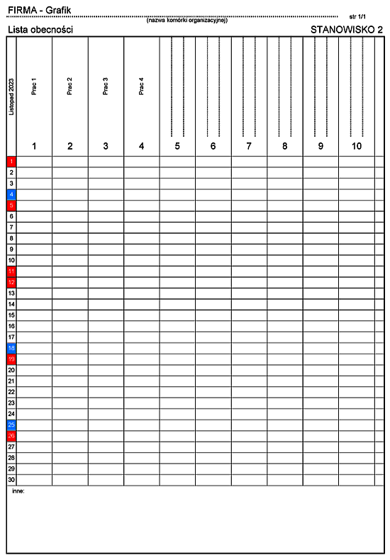 Podgląd wydruku listy obecności Podgląd wydruku listy obecności