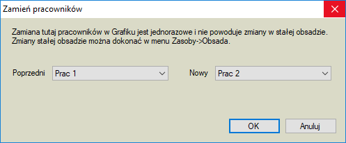 Zamiana pracowników Zamiana pracownika w Grafiku